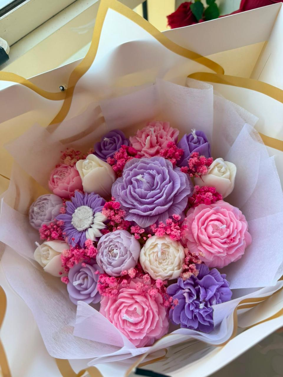 Lilac blush and ivory handmade candle bouquet