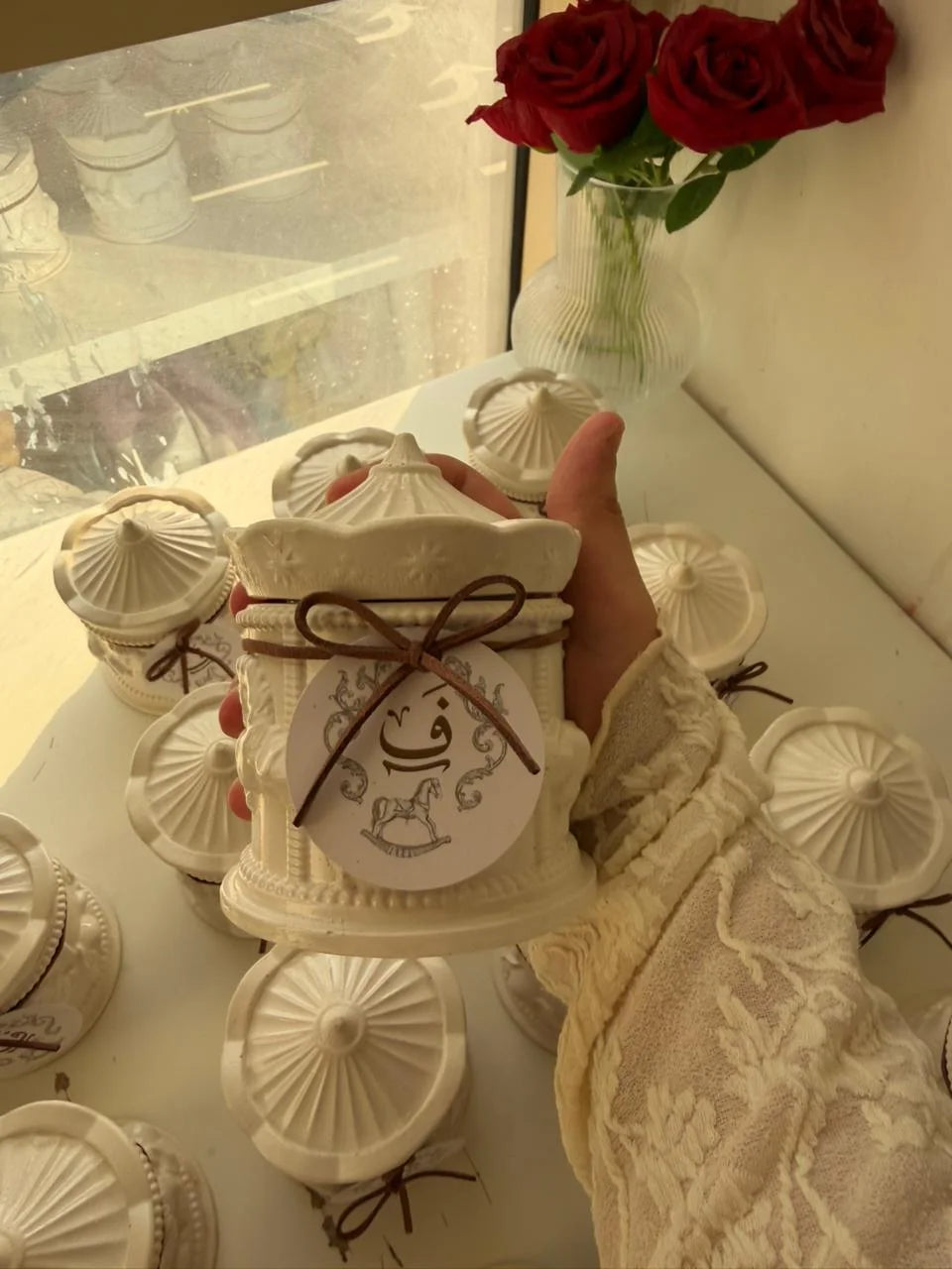 White carousel inspired candle jar