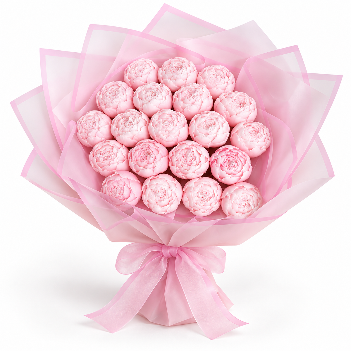 Monochrome pale pink peony candle bouquet