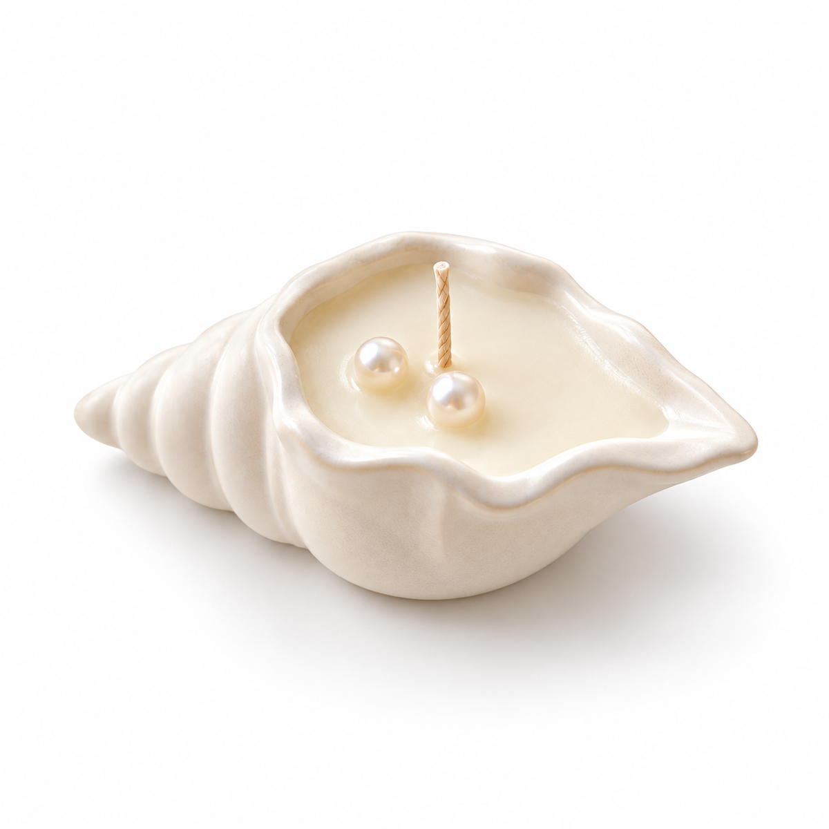 Ivory shell shaped candle with pearl details